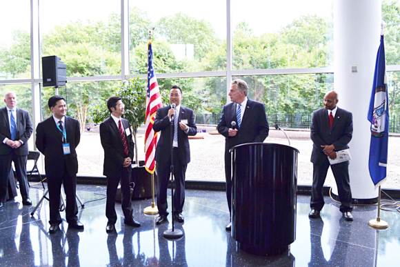 Mr. Terry McAuliffe, Governor of Virginia, is addressing the attending entrepreneurs