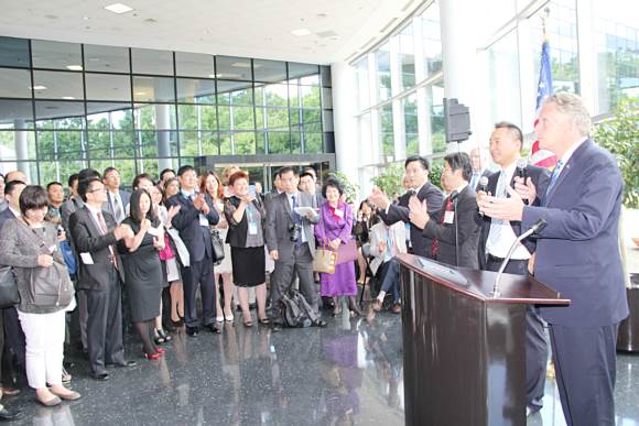 Mr. Terry McAuliffe, Governor of Virginia, is addressing the attending entrepreneurs