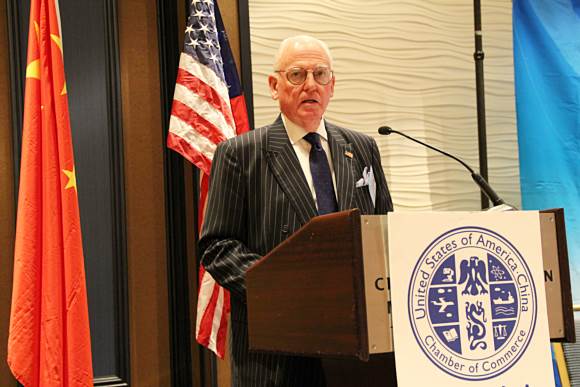 Mr. Edward Burke, Chairman of Finance Committee of the Chicago City Council is making a speech at the Chicago Enterprise Matchmaking Conference